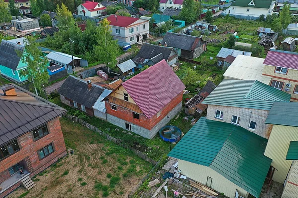 Russia Małe Domy Ogrody Ogrodnictwo Dron Widok Dacha — Zdjęcie stockowe