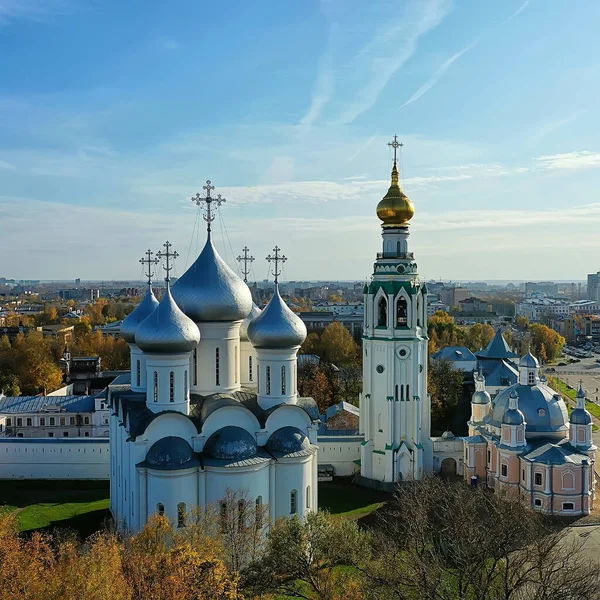 Herfst Vologda Kremlin Drone Top View Russische Religie Christelijke Kerk — Stockfoto