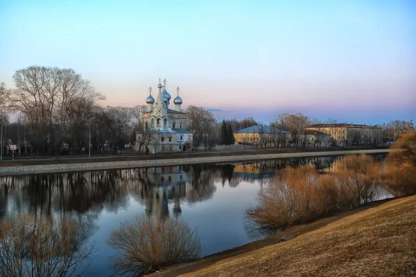 Kyrka Flod Panorama Vologda Landskap Ortodoxi Turism Ryssland — Stockfoto