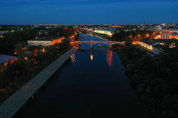 Vologda Kremlin Night Evening Panorama Landscape Aerial View Drone Architecture — Stock Photo, Image