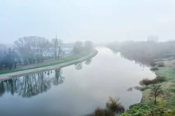 Kirche Nebel Draufsicht Drohne Wologda Landschaft Religion Europa — Stockfoto