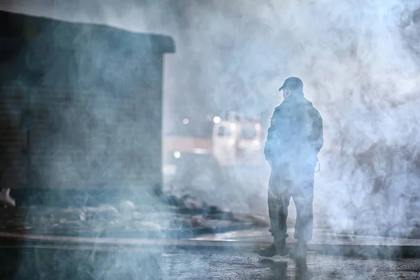 Vologda Ryssland September Nattlig Brand Staden Utsikt Över Människor Dramatisk — Stockfoto
