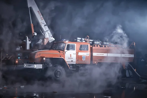 Vologda Ryssland September Nattlig Brand Staden Utsikt Över Människor Dramatisk — Stockfoto