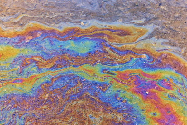 Puddle Gasoline Background Wet Oil Multicolored Rainbow Pollution Spill — Stock Photo, Image