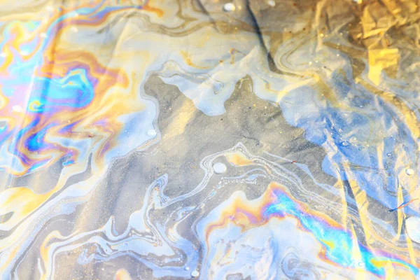 Puddle Gasoline Background Wet Oil Multicolored Rainbow Pollution Spill — Stock Photo, Image