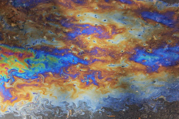 Puddle Gasoline Background Wet Oil Multicolored Rainbow Pollution Spill — Stock Photo, Image