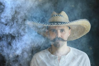 Klasik bıyıklı sambrero şapkası, Meksika maço şapkası.