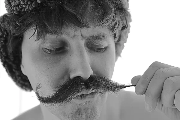 Hipster Man Lång Mustasch Stil Ansikte Vintage Frisör Retro Mode — Stockfoto