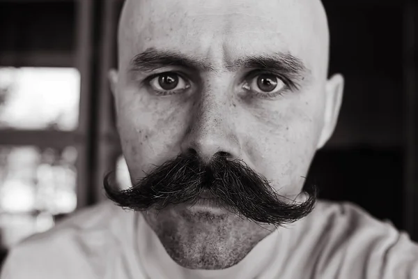 Hipster Homem Longo Bigode Estilo Rosto Vintage Barbearia Retro Moda — Fotografia de Stock