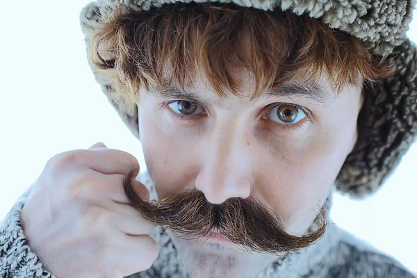 Hipster Man Lång Mustasch Stil Ansikte Vintage Frisör Retro Mode — Stockfoto