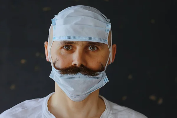 Bigode Máscara Pandemia Conceito Humor Proteção Coronavírus Engraçado — Fotografia de Stock