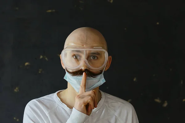 Bigode Máscara Pandemia Conceito Humor Proteção Coronavírus Engraçado — Fotografia de Stock