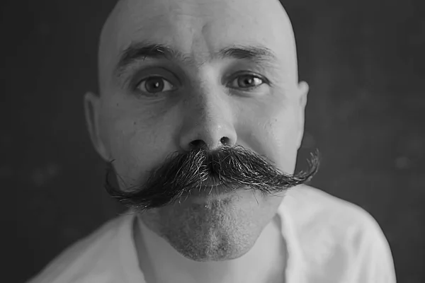 Hipster Man Lång Mustasch Stil Ansikte Vintage Frisör Retro Mode — Stockfoto