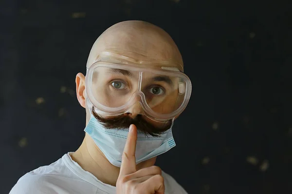 Mustache Mask Pandemic Concept Humor Coronavirus Protection Funny — Stock Photo, Image