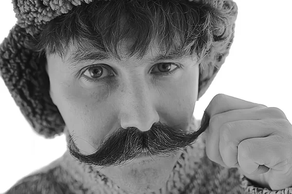 Hipster Hombre Largo Bigote Estilo Cara Vintage Barbería Retro Moda —  Fotos de Stock