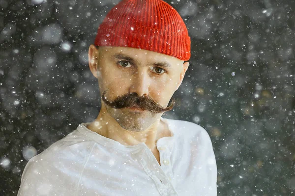 Hipster Man Lång Mustasch Stil Ansikte Vintage Frisör Retro Mode — Stockfoto