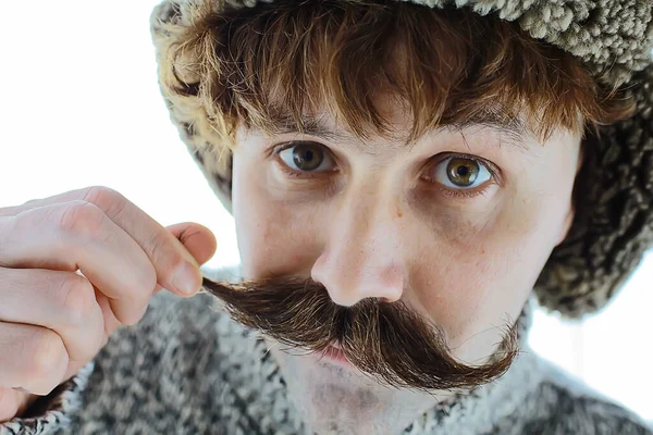 Hipster Man Lång Mustasch Stil Ansikte Vintage Frisör Retro Mode — Stockfoto