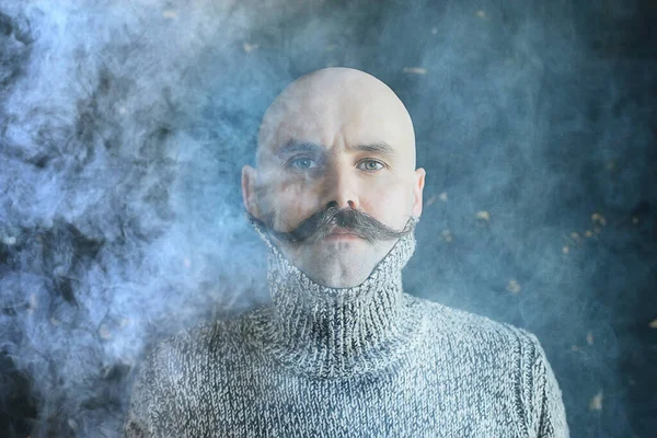 Hipster Man Lång Mustasch Stil Ansikte Vintage Frisör Retro Mode — Stockfoto