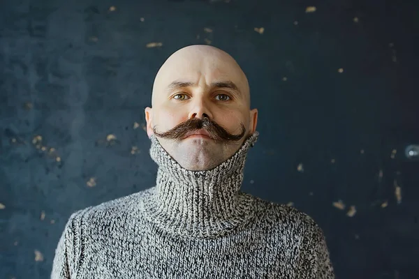 Hipster Man Lång Mustasch Stil Ansikte Vintage Frisör Retro Mode — Stockfoto