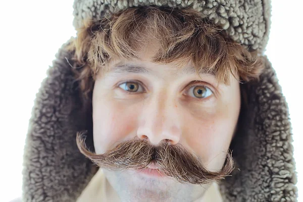 Hipster Man Lång Mustasch Stil Ansikte Vintage Frisör Retro Mode — Stockfoto