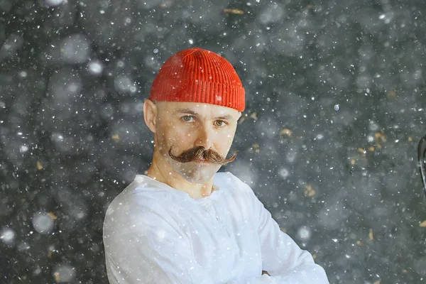 Hipster Man Lång Mustasch Stil Ansikte Vintage Frisör Retro Mode — Stockfoto