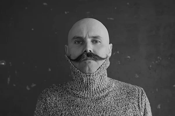 Hipster Άνθρωπος Μακρύ Μουστάκι Στυλ Πρόσωπο Vintage Barbershop Ρετρό Μόδα — Φωτογραφία Αρχείου