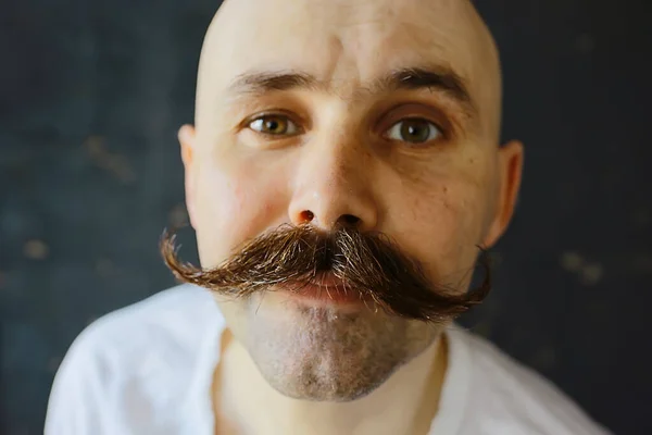 Hipster Homem Longo Bigode Estilo Rosto Vintage Barbearia Retro Moda — Fotografia de Stock