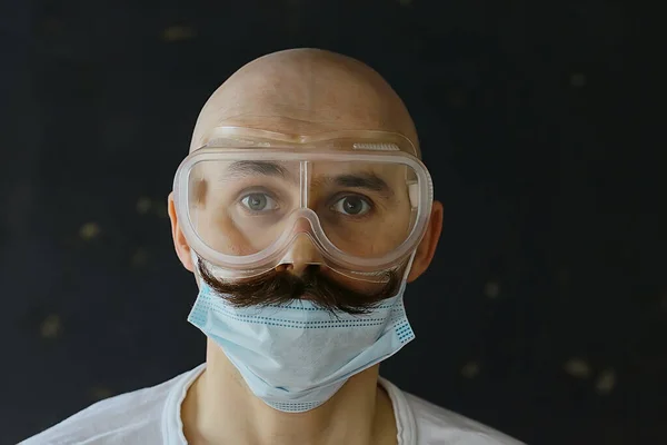 Bigode Máscara Pandemia Conceito Humor Proteção Coronavírus Engraçado — Fotografia de Stock