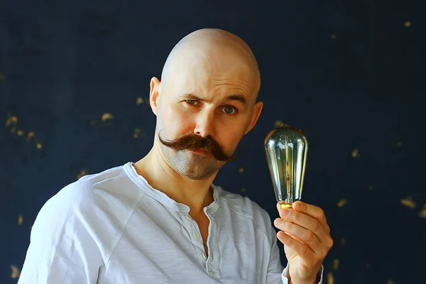 light bulb male idea mustache vintage concept light lamp guy