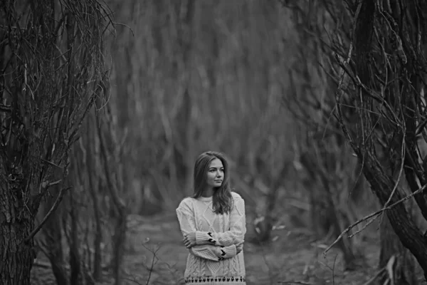 Black White Portrait Cheerful Girl Country Style Freedom Young Female — Stock Photo, Image