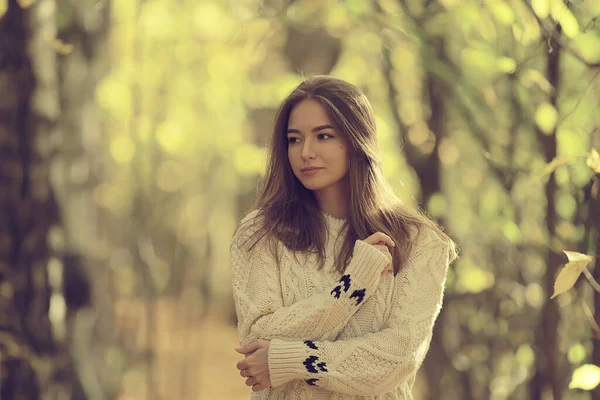 Autumn Girl Sweater Knitted Style Lifestyle Park Attractive Look — Stock Photo, Image