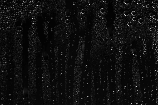 Gocce Acqua Sfondo Vetro Nero Formato Foto Completo Disegno Strato — Foto Stock