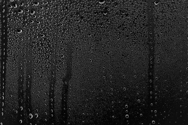 Gocce Acqua Sfondo Vetro Nero Formato Foto Completo Disegno Strato — Foto Stock