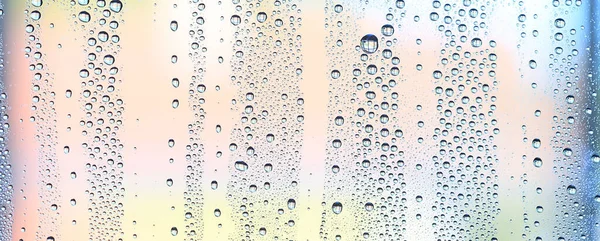 Gotas Vidrio Fondo Azul Abstracto Transparente Salpicaduras Agua Fondo Frío — Foto de Stock