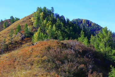 Altai dağ manzarası, panorama sonbahar manzarası arka plan, sonbahar doğa manzarası