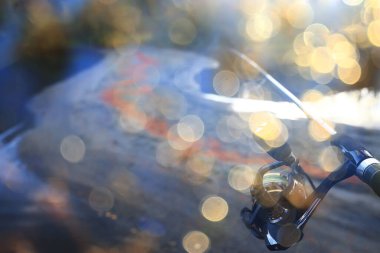 Avlanma doğasında dönen makaralar, soyut arka plan, hobi tatilci.