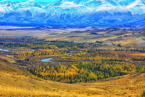 Altai Bergslandskap Panorama Höst Landskap Bakgrund Falla Natur Utsikt — Stockfoto