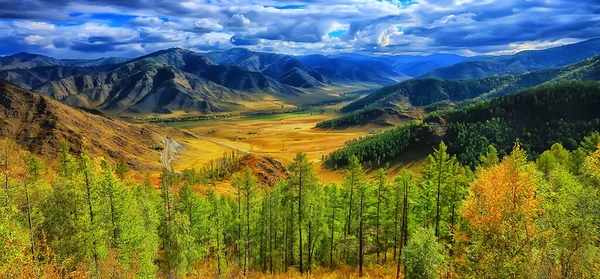 Altai Berglandschaft Panorama Herbst Landschaft Hintergrund Herbst Natur Blick — Stockfoto