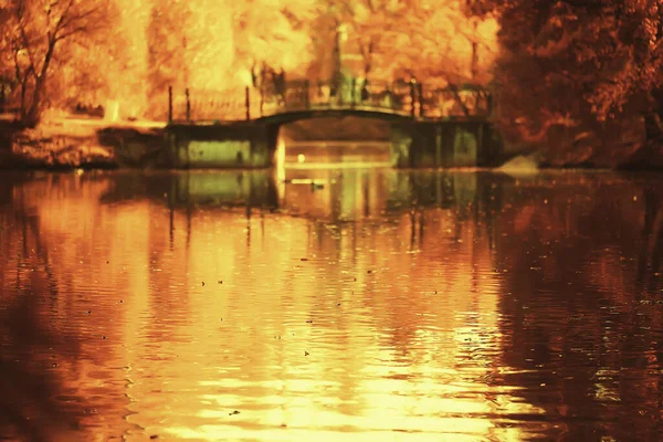 Zonnig Landschap Herfstpark Achtergrond Herfstseizoen Oranje Park — Stockfoto