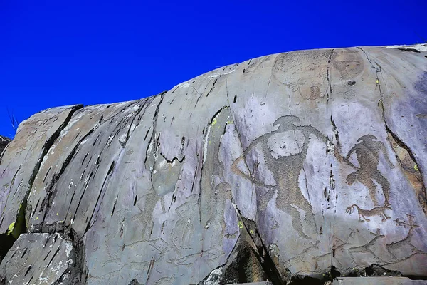 Felszeichnungen Prähistorische Kunst Auf Stein Steinzeit Berg Altai Russland — Stockfoto