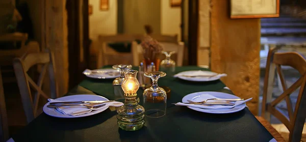 Tafel Setting Restaurant Diner Abstract Uitzicht Interieur Hotel — Stockfoto
