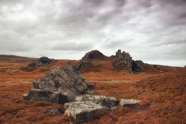 Péninsule Milieu Pêche Paysage Kola Montagnes Collines Pierres Vue — Photo