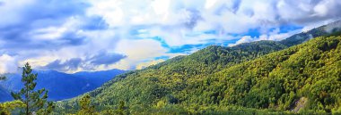 Altai dağ manzarası, panorama sonbahar manzarası arka plan, sonbahar doğa manzarası