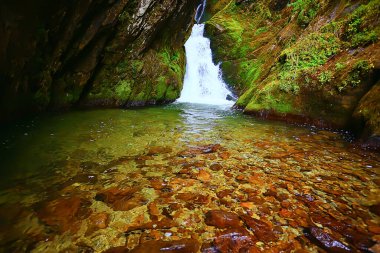 Şelale manzarası. Doğa, su dağları. Altai nehri.