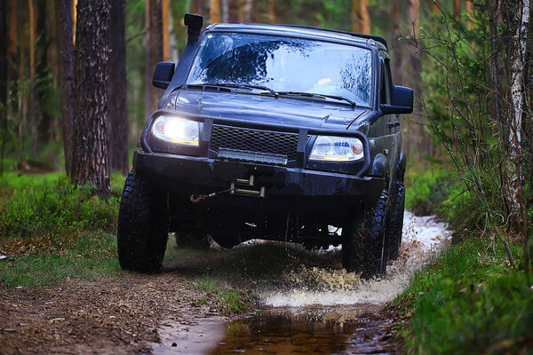 SUV forest ford across the river extreme road tourism 4 on 4