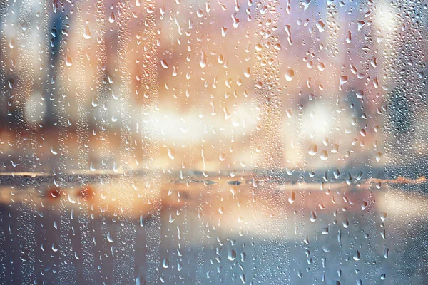 Abstrakter Hintergrund Herbst Glas Tropfen Herbst Gelb Blätter Feuchtes Oktoberwetter — Stockfoto