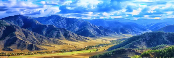 Altai Montanha Paisagem Panorama Outono Paisagem Fundo Queda Natureza Vista — Fotografia de Stock