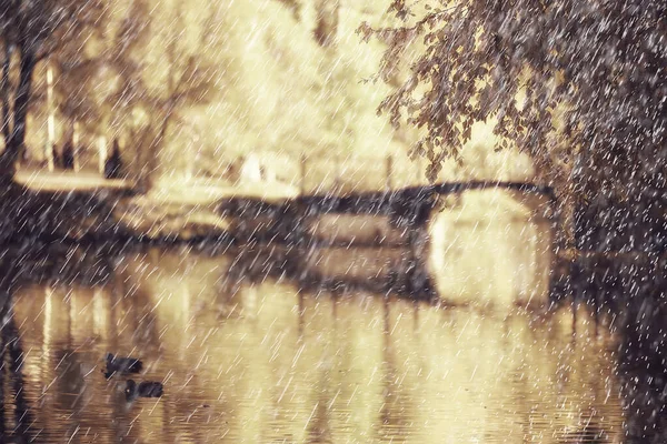 Regen Hintergrund Herbst Landschaftspark Abstrakt Saisonal Niemand Wetter Oktober Landschaft — Stockfoto