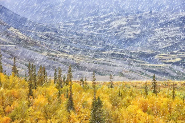Sonbahar Tabiat Yağmuru Havayı Nemli Hava Manzarasını Sonbahar Havasını Düşürür — Stok fotoğraf
