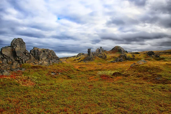 Península Medio Pesca Paisaje Kola Montañas Colinas Piedras Vista — Foto de Stock